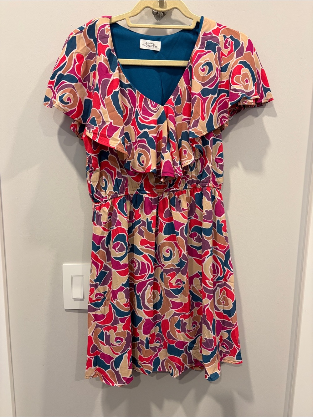 WONDERLAND Floral Ruffle Mini Dress in Pink & Blue